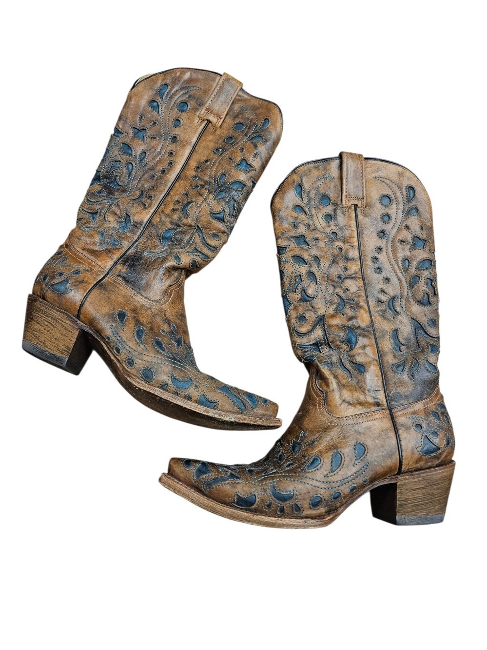 Corral Boots Vintage Inlay Cutout Leather Cowgirl Western Heeled Boots Rodeo 8.5